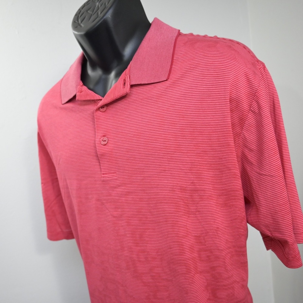 Bugatchi Uomo Golf Polo Geometric Striped Short Sleeve‎ Red Mens Size XL